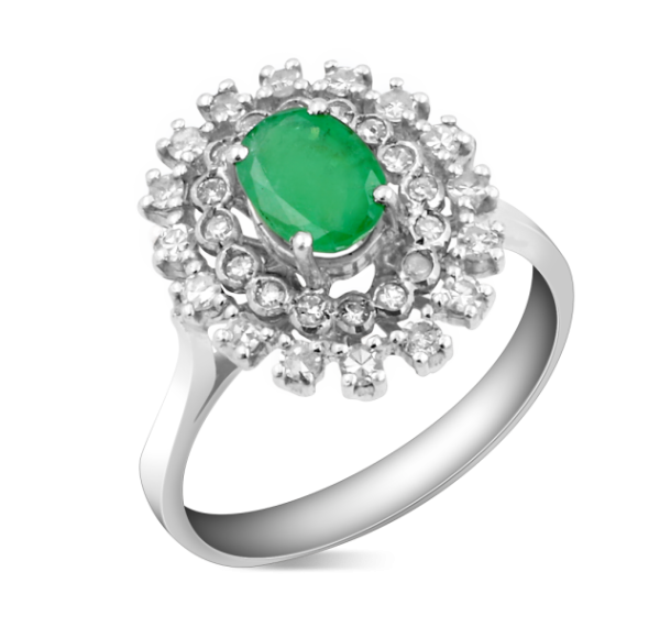 Sortija de oro blanco con esmeralda y diamantes