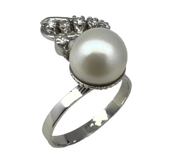Sortija oro blanco con perla y diamantes