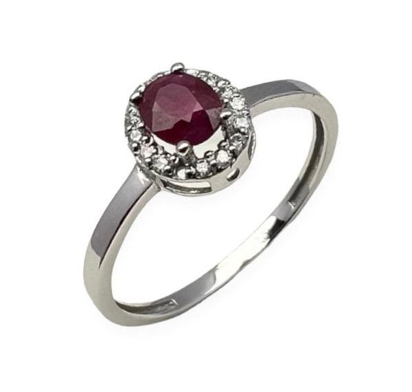 Sortija de oro blanco con rubí y diamantes