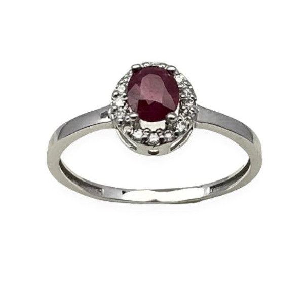 Sortija de oro blanco con rubí y diamantes