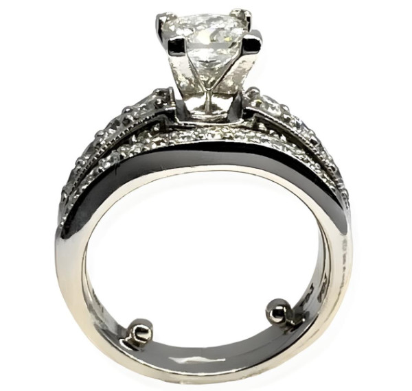 Conjunto de solitario y alianza de oro blanco con Diamante princesa 1,00ct