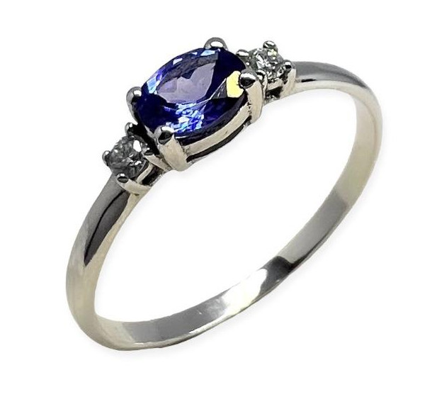 Sortija de oro banco con tanzanita y Diamantes
