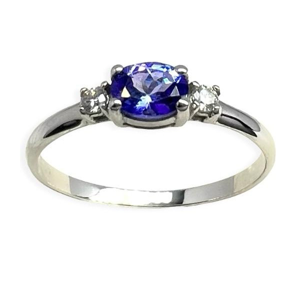Sortija de oro banco con tanzanita y Diamantes