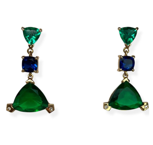 Penndientes de oro amarillo con piedras hidrotermales y diamantes