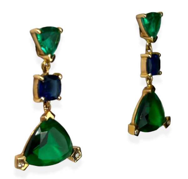 Penndientes de oro amarillo con piedras hidrotermales y diamantes