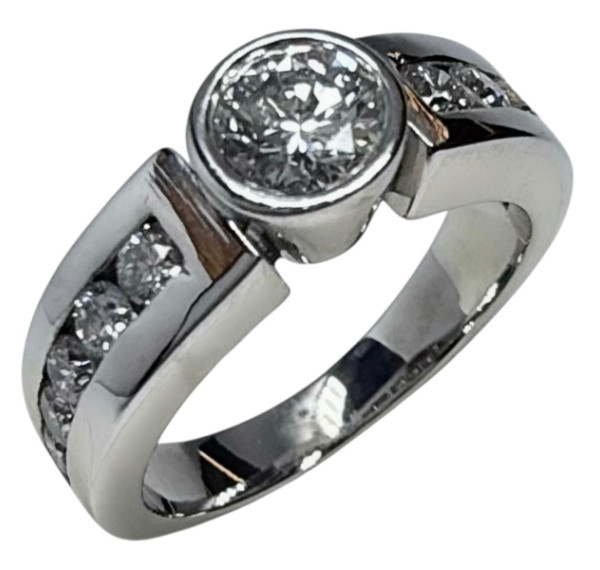 Solitario de oro blanco y diamante 0,50cts+0,40cts