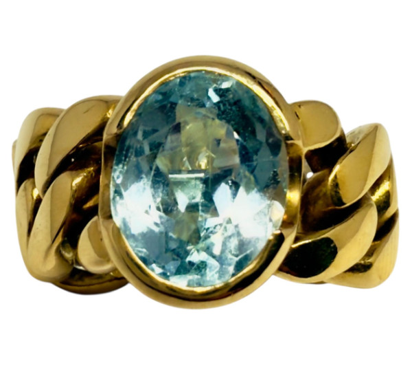 Sortija de oro amarillo y aguamarina