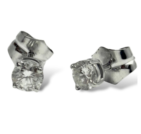 Pendientes dormilonas de oro blanco con diamantes 0,35cts+035cts
